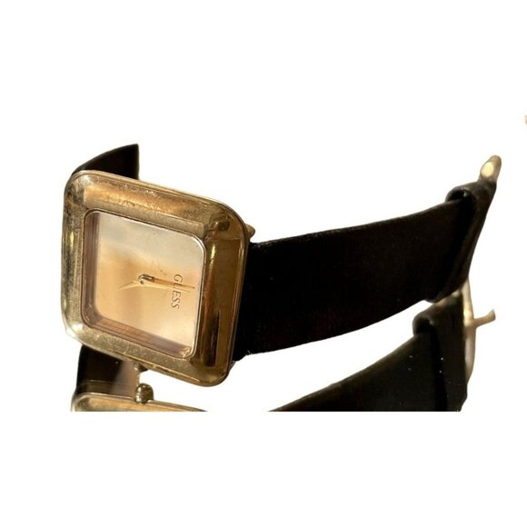 Rare Vintage 1992 Guess Watch Square Gold Mirrored Dial Water Resistant New Batt - Picture 2 of 7